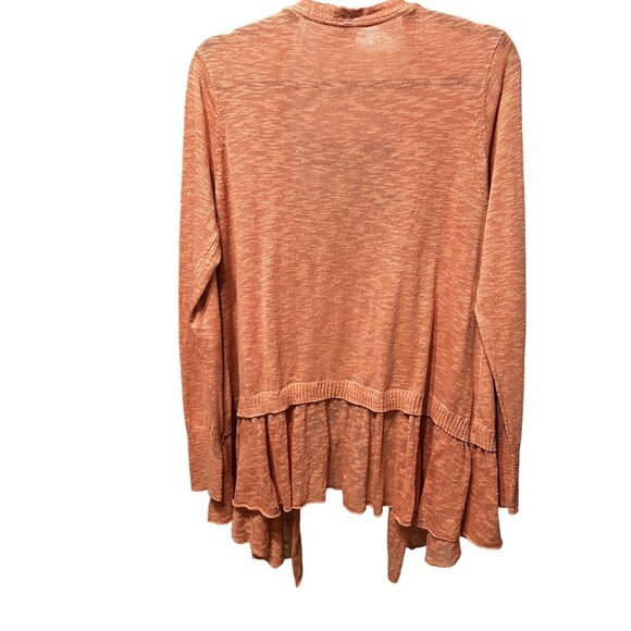 LOGO by Lori Goldstein size M cotton linen blend peach long sleeve open cardigan - Picture 3 of 6